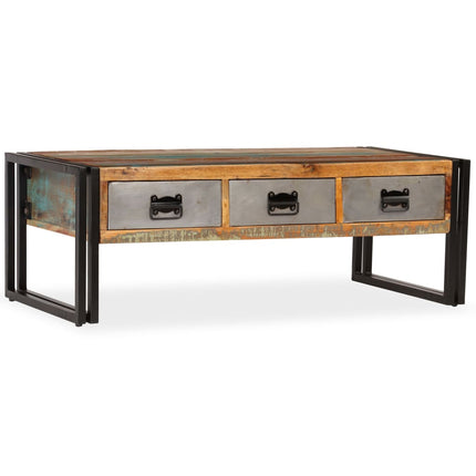 Table Basse Avec 3 Tiroirs Bois De Récupération 100X50X35 Cm