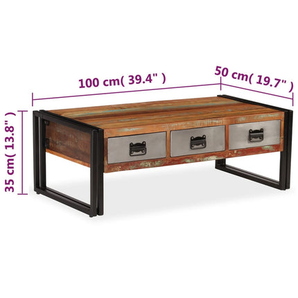 Table Basse Avec 3 Tiroirs Bois De Récupération 100X50X35 Cm