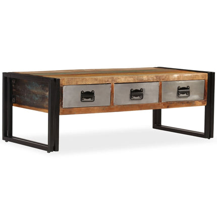 Table Basse Avec 3 Tiroirs Bois De Récupération 100X50X35 Cm