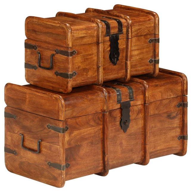 Coffre De Rangement 2 Pcs Bois D'acacia Solide Et Finition Miel