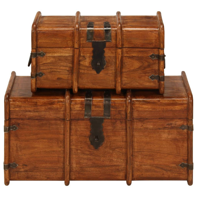 Coffre De Rangement 2 Pcs Bois D'acacia Solide Et Finition Miel