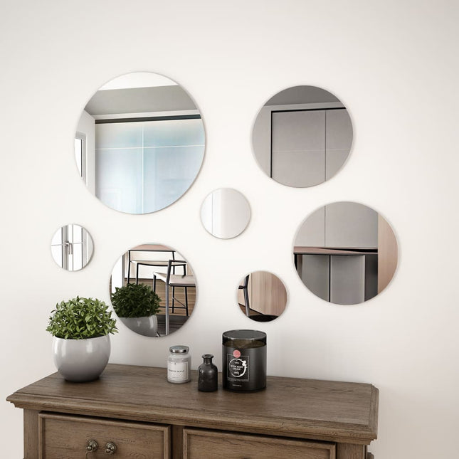 Ensemble De Miroir Mural 7 Pcs Verre Rond