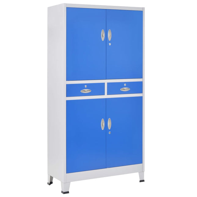 Armoire De Bureau Avec 4 Portes Métal 90X40X180 Cm Gris Et Bleu