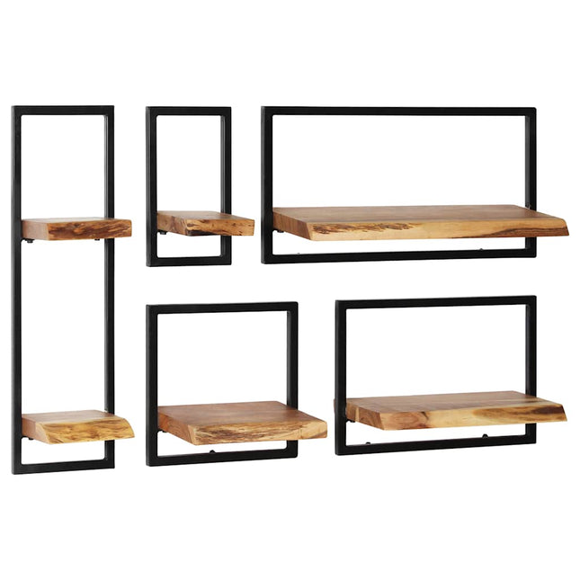 Set D'étagères Murales 5 Pcs Bois D'acacia Massif Et Acier