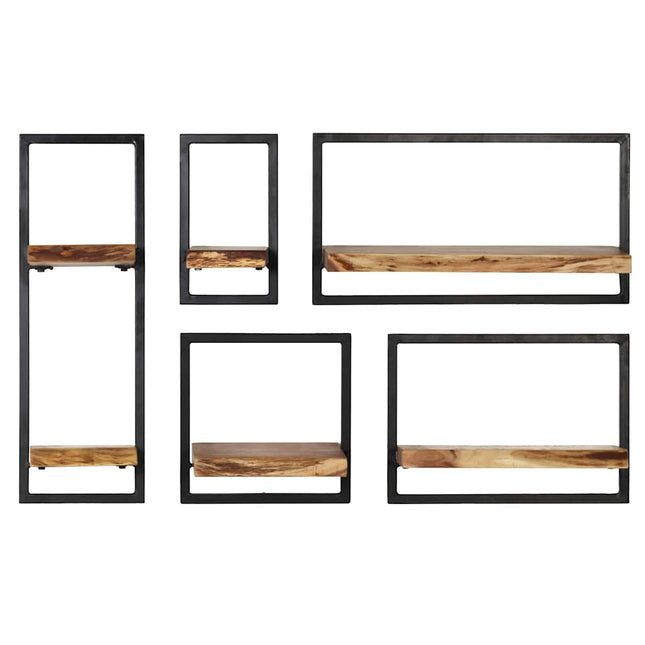 Set D'étagères Murales 5 Pcs Bois D'acacia Massif Et Acier