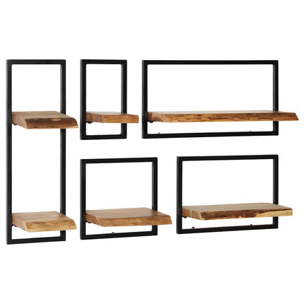 Set D'étagères Murales 5 Pcs Bois D'acacia Massif Et Acier