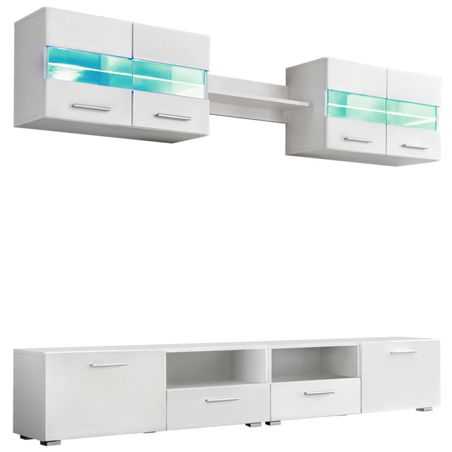 Ensemble Meuble Mural Tv 5 Pcs Lumières Led Haute Brillance