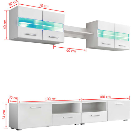 Ensemble Meuble Mural Tv 5 Pcs Lumières Led Haute Brillance