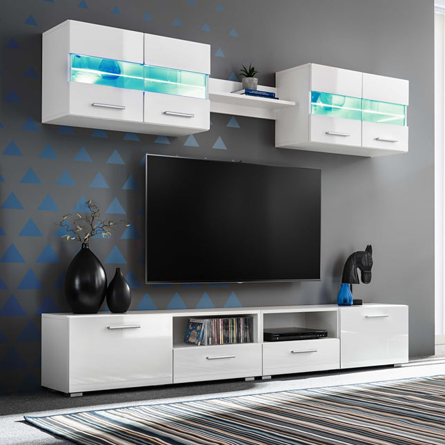 Ensemble Meuble Mural Tv 5 Pcs Lumières Led Haute Brillance