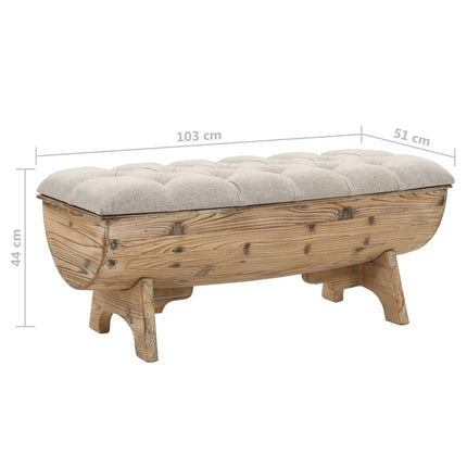 Banc De Rangement Bois Massif Et Tissu 103 X 51 X 44 Cm