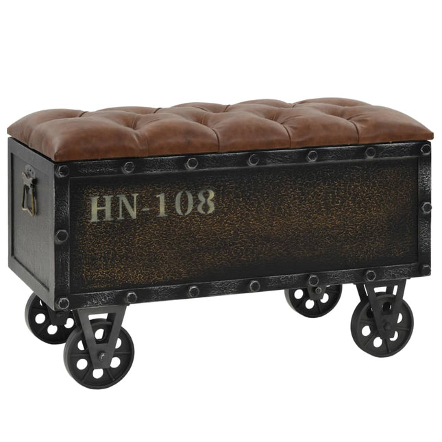 Banc De Rangement Bois Massif Et Similicuir 80,5X41X50 Cm