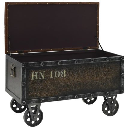 Banc De Rangement Bois Massif Et Similicuir 80,5X41X50 Cm