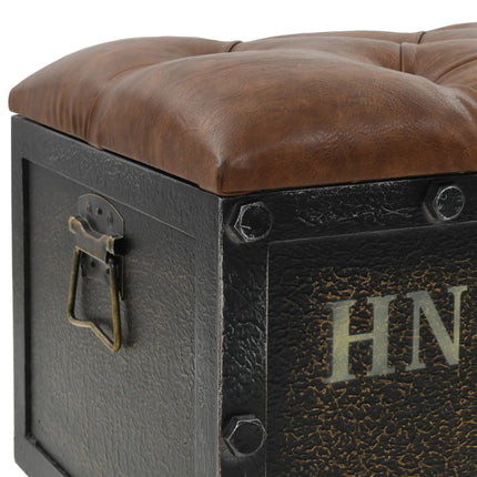Banc De Rangement Bois Massif Et Similicuir 80,5X41X50 Cm