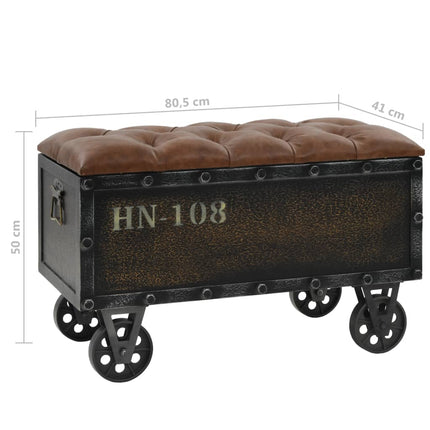 Banc De Rangement Bois Massif Et Similicuir 80,5X41X50 Cm