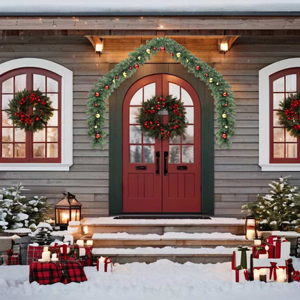 Guirlande De Noël Décorée Avec Boules Et Lumières Led