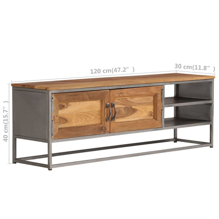 Meuble Tv Teck Recyclé Et Acier 120X30X40 Cm