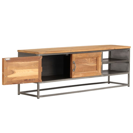Meuble Tv Teck Recyclé Et Acier 120X30X40 Cm