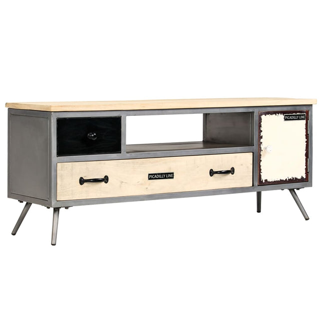 Meuble Tv Bois De Manguier Massif Et Acier 120X30X45 Cm