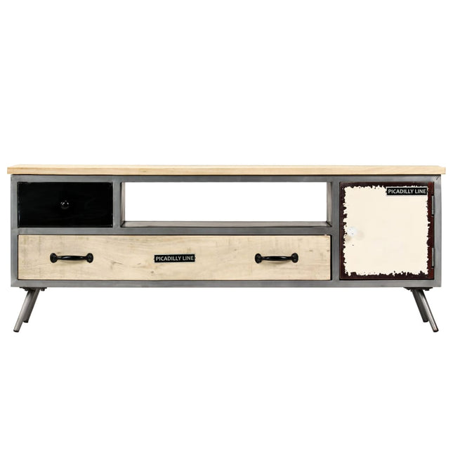 Meuble Tv Bois De Manguier Massif Et Acier 120X30X45 Cm