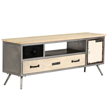 Meuble Tv Bois De Manguier Massif Et Acier 120X30X45 Cm