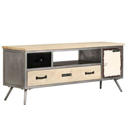 Meuble Tv Bois De Manguier Massif Et Acier 120X30X45 Cm