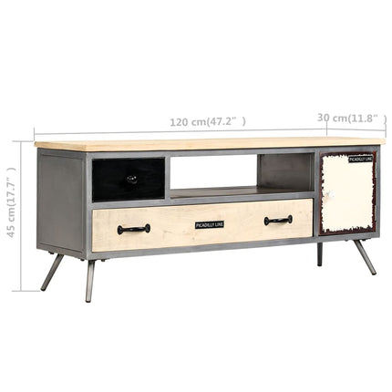Meuble Tv Bois De Manguier Massif Et Acier 120X30X45 Cm