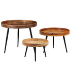 Ensemble De Tables 3 Pcs Bois De Manguier Massif Et Acier