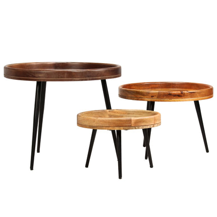 Ensemble De Tables 3 Pcs Bois De Manguier Massif Et Acier