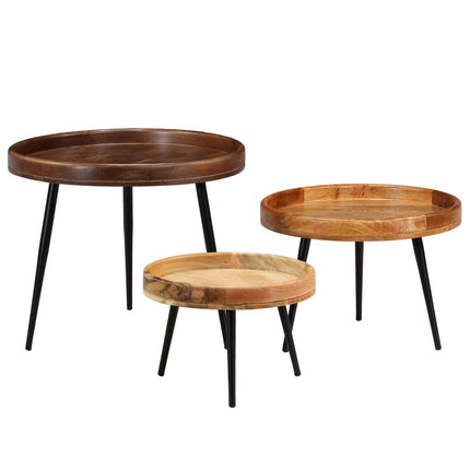 Ensemble De Tables 3 Pcs Bois De Manguier Massif Et Acier
