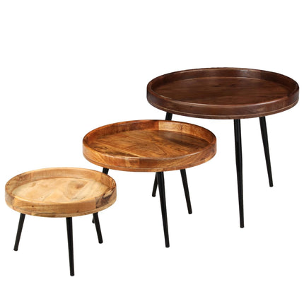 Ensemble De Tables 3 Pcs Bois De Manguier Massif Et Acier