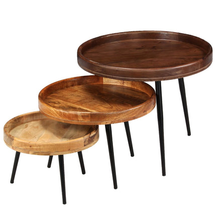 Ensemble De Tables 3 Pcs Bois De Manguier Massif Et Acier