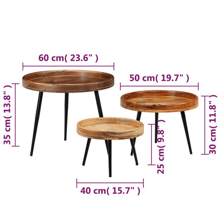 Ensemble De Tables 3 Pcs Bois De Manguier Massif Et Acier