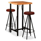 Ensemble De Bar 3 Pcs Bois D'acacia Massif Et Cuir Véritable
