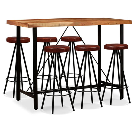 Ensemble De Bar 3 Pcs Bois D'acacia Massif Et Cuir Véritable