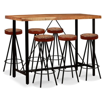 Ensemble De Bar 3 Pcs Bois D'acacia Cuir Véritable Et Toile