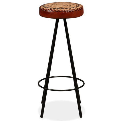 Ensemble De Bar 3 Pcs Bois De Récupération Cuir Véritable Et Toile