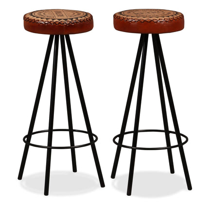 Ensemble De Bar 3 Pcs Bois De Récupération Cuir Véritable Et Toile
