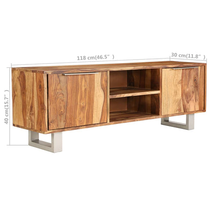Meuble Tv Bois De Sesham Massif Avec Finition Miel 118X30X40 Cm