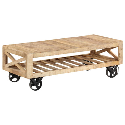 Table Basse Avec Roues Bois De Manguier Massif 110X50X37 Cm