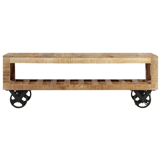 Table Basse Avec Roues Bois De Manguier Massif 110X50X37 Cm
