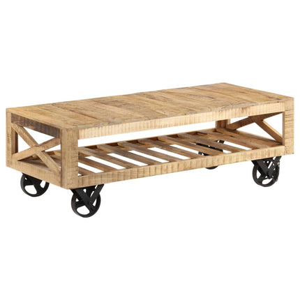 Table Basse Avec Roues Bois De Manguier Massif 110X50X37 Cm