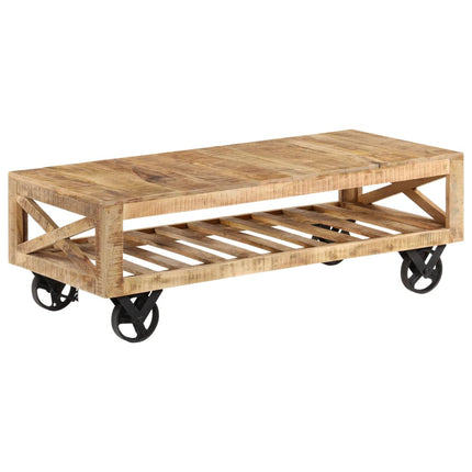 Table Basse Avec Roues Bois De Manguier Massif 110X50X37 Cm