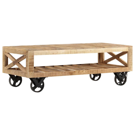 Table Basse Avec Roues Bois De Manguier Massif 110X50X37 Cm
