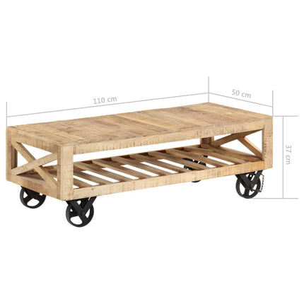 Table Basse Avec Roues Bois De Manguier Massif 110X50X37 Cm
