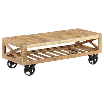 Table Basse Avec Roues Bois De Manguier Massif 110X50X37 Cm