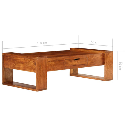 Table Basse Bois D'acacia Solide 100 X 50 X 30 Cm Marron