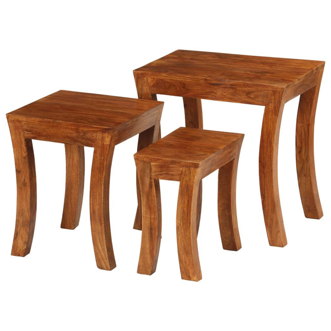 Table Gigogne 3 Pcs Bois Massif D'acacia 50X35X50 Cm Marron