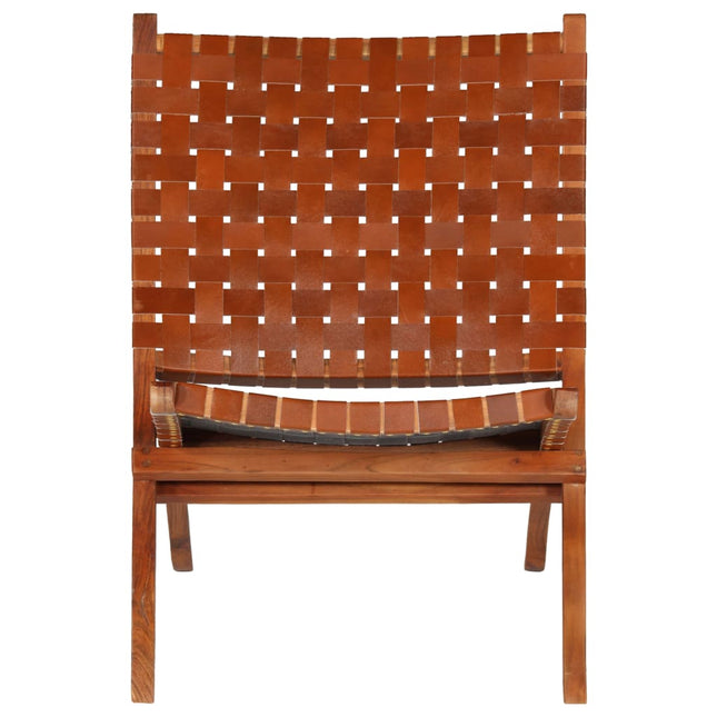 Chaise Pliable Bandes Croisées Cuir Véritable