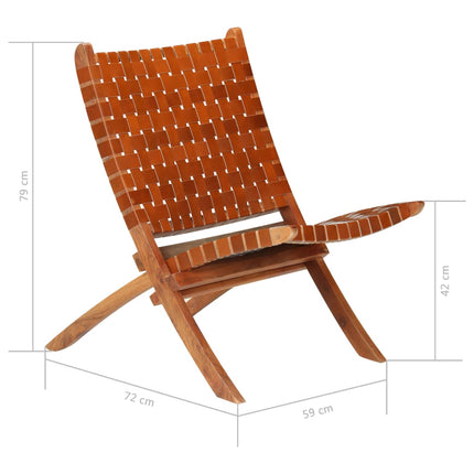 Chaise Pliable Bandes Croisées Cuir Véritable