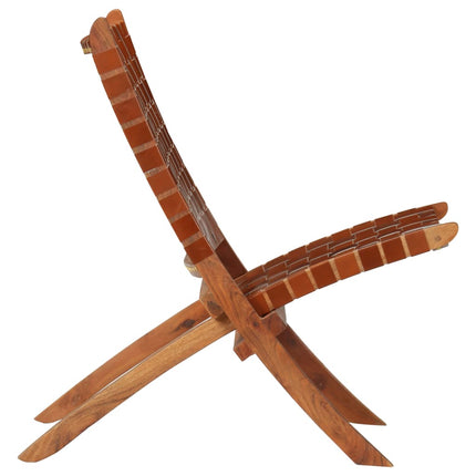 Chaise Pliable Bandes Croisées Cuir Véritable